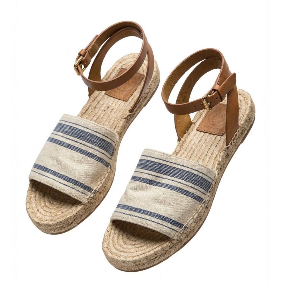 Tory Burch Espadrille Slingback Sandals Striped Canvas - Size 8